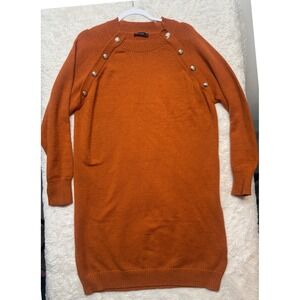 PRETTYGARDEN Sweater Dress Womens Large Orange Button Shoulder Knit Excellent